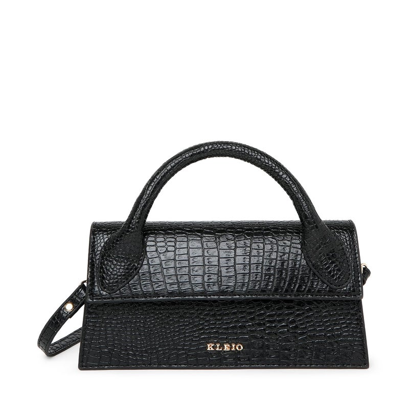 KLEIO Vegan Leather Top Crossbody Sling Handbag for Women - Black - Image 1